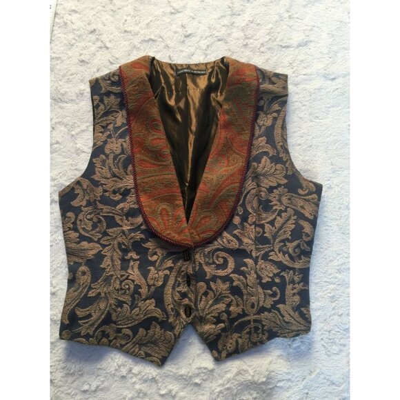 Tancredi & Morgen Womens Shawl Collar Three-Button Jacquard Paisley Cropped Vest - Picture 1 of 8
